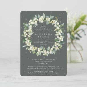 Elegantes grünes Snowberry+Eukalyptus-Brautparty Einladung