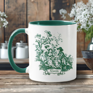 Elegantes grünes Toile-de-Jouy-Vintage-Monogramm Tasse