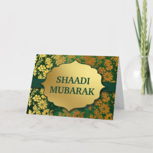 Elegantes grünes und goldenes florales Shaadi Muba Karte