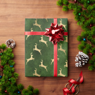 Elegantes, grünes und goldenes Weihnachtsrentierm Geschenkpapier