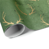 Elegantes, grünes und goldenes Weihnachtsrentiermu Geschenkpapier (Rolleneckpunkt)