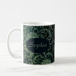Elegantes grünes vintage Damast-Blumenmuster Kaffeetasse