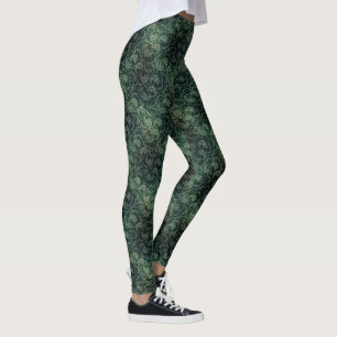 Elegantes grünes vintage Damast-Blumenmuster Leggings