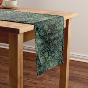 Elegantes grünes vintage Damast-Blumenmuster Mittelgroßer Tischläufer