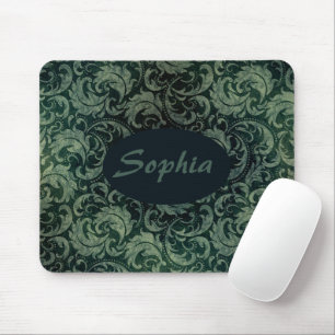 Elegantes grünes vintage Damast-Blumenmuster Mousepad
