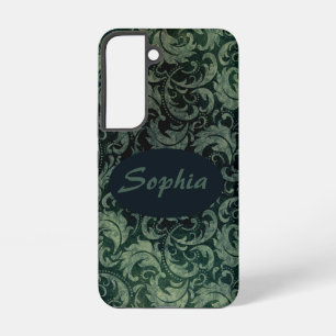 Elegantes grünes vintage Damast-Blumenmuster Samsung Galaxy Hülle