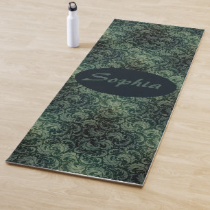 Elegantes grünes vintage Damast Blumenmuster Yogamatte