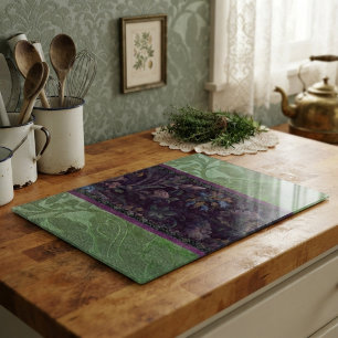 Elegantes grünes Vintage-Seiden-Blumendesign Glas Schneidebrett