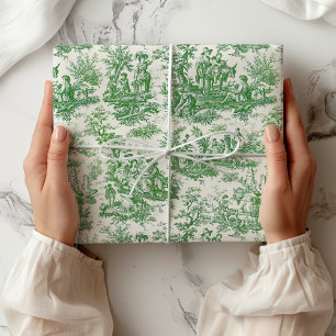 Elegantes grünes Vintage-Toile-de-Jouy Geschenkpapier