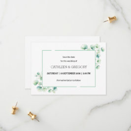 Elegantes Grünes Wasser Eukalyptus-Blätter Hochzei Save The Date