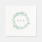 Elegantes Grünes Wasserfarben-Kränz-Monogramm Hoch Serviette (Vorderseite)