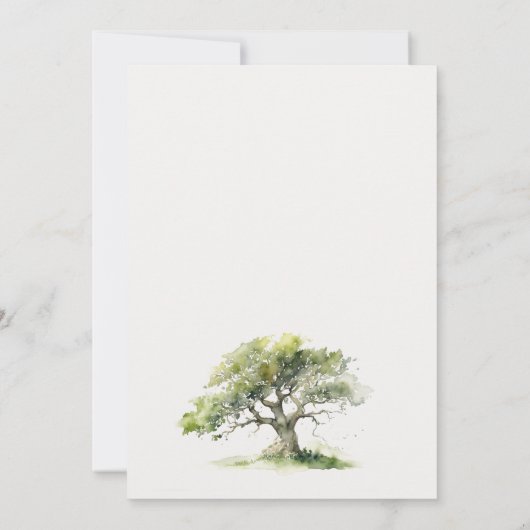 Elegantes grünes Wasserfarbeneichen Hochzeit der B Dankeskarte (Rückseite)