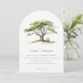 Elegantes grünes Wasserfarbeneichen Hochzeit der B Einladung (Stehend Vorderseite)