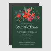 Elegantes Grünes Weihnachtsblumen-Brautparty Magneteinladung (Vorne/Hinten)