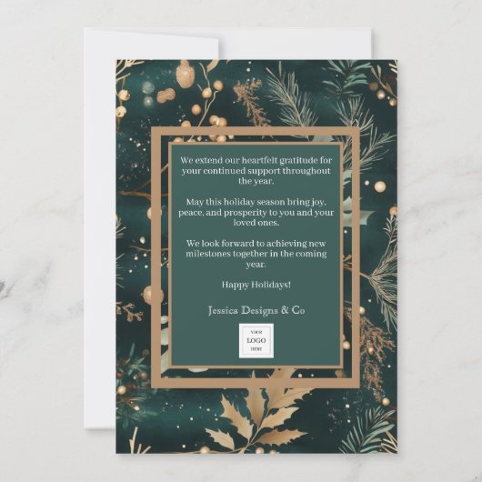 Elegantes grünes Weihnachtsgeschäft Feiertagskarte (Rückseite)