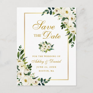 Elegantes Grünes Weißes Blumengold Save the Date Ankündigungspostkarte