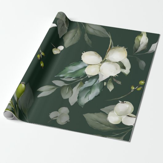 Elegantes grünes Weißes Blumenpapier Geschenkpapier (Ungerollt)