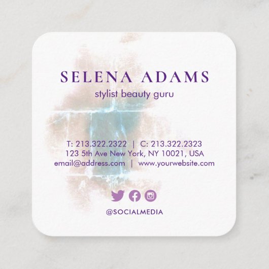 Elegantes grungy Watercolor Foto Abstrakt Quadratische Visitenkarte (Rückseite)