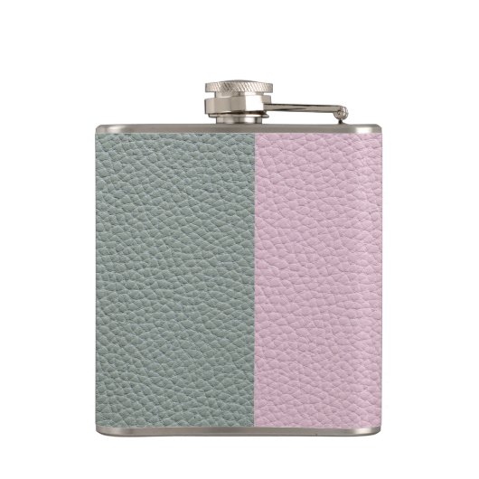 Elegantes Grünrosa Ledermonogramm Flachmann (Rückseite)