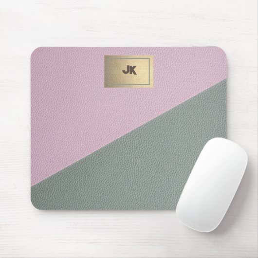 Elegantes Grünrosa Ledermonogramm Mousepad (Mit Mouse)