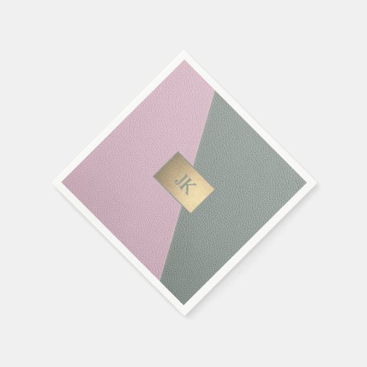 Elegantes Grünrosa Ledermonogramm Serviette (Ecke)