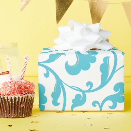 Elegantes, gurt-aquamarines Blumenmuster Monogramm Geschenkpapier (Geburtstagsparty)