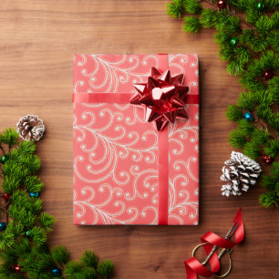 Elegantes, gurt-rotes Blumenmuster-Monogramm Geschenkpapier
