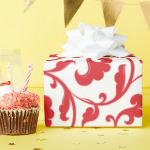 Elegantes, gurt-rotes Blumenmuster-Monogramm Geschenkpapier