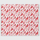 Elegantes, gurt-rotes Blumenmuster-Monogramm Geschenkpapier (Flach)