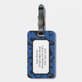 Elegantes gürtelblaues Blumenmuster Monogramm Gepäckanhänger (Rückseite vertikal)