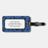 Elegantes gürtelblaues Blumenmuster Monogramm Gepäckanhänger (Rückseite horizontal)