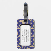 Elegantes gürtelblaues Blumenmuster Monogramm Gepäckanhänger (Rückseite vertikal)