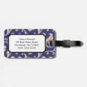 Elegantes gürtelblaues Blumenmuster Monogramm Gepäckanhänger (Rückseite horizontal)