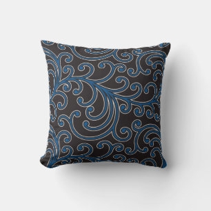 Elegantes gürtelblaues Blumenmuster Monogramm Kissen