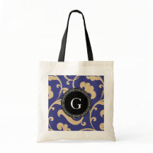 Elegantes gürtelblaues Blumenmuster Monogramm