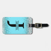 Elegantes gürtelblaues Silbersilber-Imitat Glitzer Gepäckanhänger (Vorderseite horizontal)