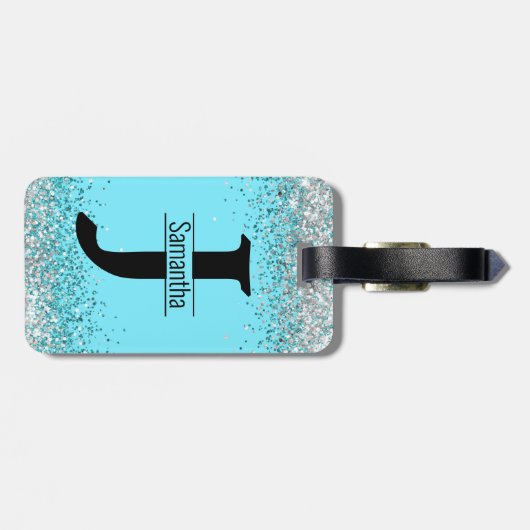 Elegantes gürtelblaues Silbersilber-Imitat Glitzer Gepäckanhänger (Rückseite horizontal)