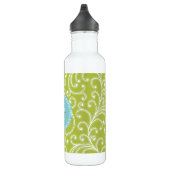 Elegantes gürtelgrünes Blumenmuster Monogramm Trinkflasche (Rechts)