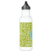 Elegantes gürtelgrünes Blumenmuster Monogramm Trinkflasche (Links)