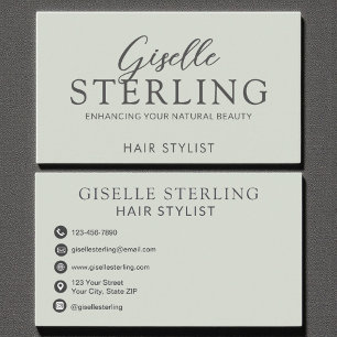 Elegantes Hair Stylist Sage Green Modernes Skript Visitenkarte