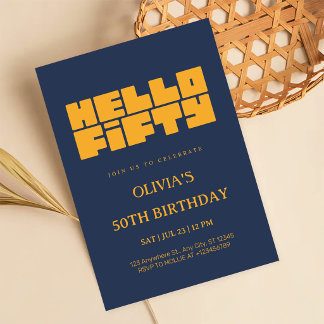 Elegantes Hallo Fünfzig Navy Blau 50. Geburtstag Einladung