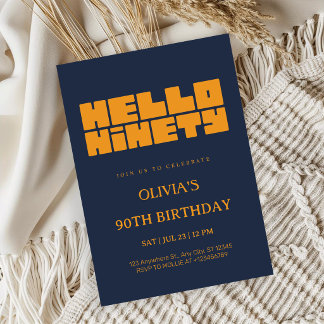 Elegantes Hallo Neunzig Navy Blau 90. Geburtstag Einladung