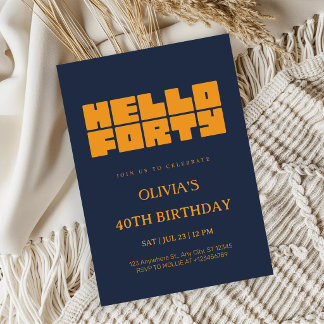 Elegantes Hallo Vierzig Navy Blau 40. Geburtstag Einladung
