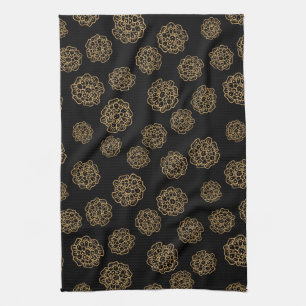 Elegantes Halloween Golden Gelbe Blumen auf Schwar Geschirrtuch