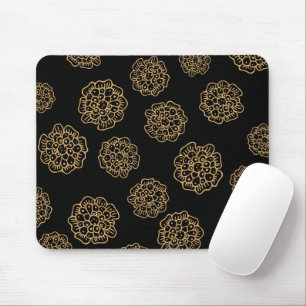 Elegantes Halloween Golden Gelbe Blumen auf Schwar Mousepad
