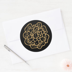 Elegantes Halloween Golden Gelbe Blumen auf Schwar Runder Aufkleber