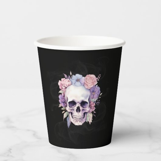 Elegantes Halloween-Party aus Blumen und Skull Got Pappbecher (Vorderseite)