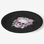 Elegantes Halloween-Party aus Blumen und Skull Got Pappteller (Schrägansicht)
