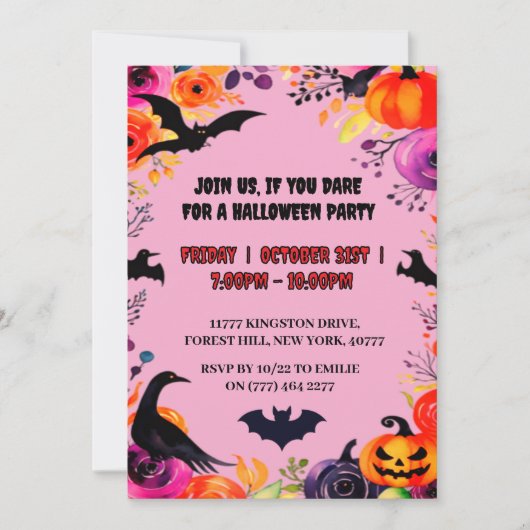 Elegantes Halloween-Party Einladung (Vorderseite)