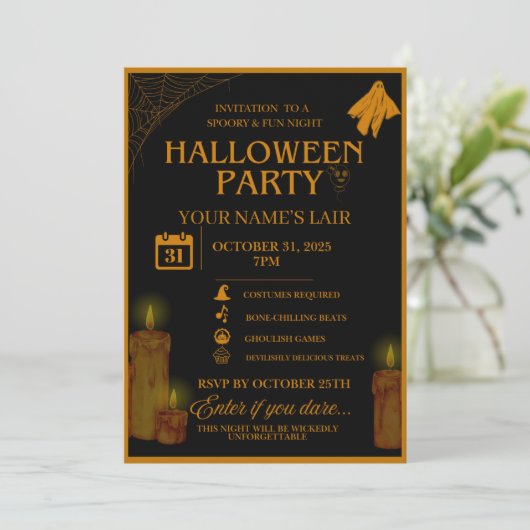 Elegantes Halloween-Party Einladung - Spooky Night (Stehend Vorderseite)